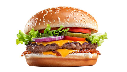 Burger with lettuce and tomato in isolated background