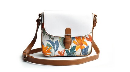 Chic Crossbody Bag with Floral Pattern  A Stylish Blend of Elegance and Functionality isolated on white background