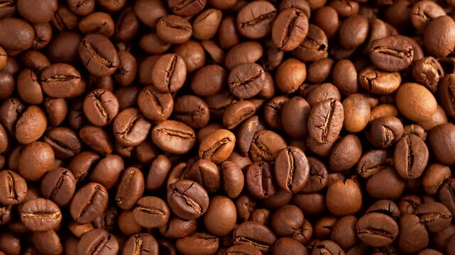 Close up of coffee beans. Coffee beans kept on rotating disk.