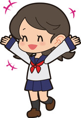 喜ぶセーラー服の女の子