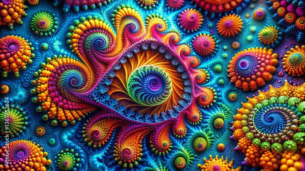Aufkleber macro fractal abstract background: intricate geometric patterns in vibrant hues