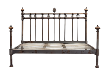 Rustic vintage metal bed frame in an elegant design perfect for a cozy bedroom setting isolated on transparent background