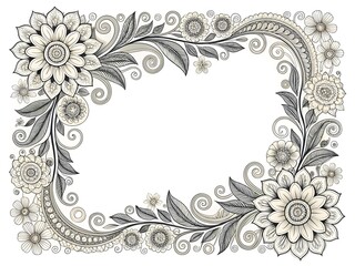 Vintage floral frame design with ornate baroque scroll elements