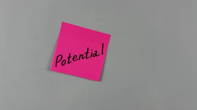 Sticky note with word Potential written on it, pinned on white background. Symbolizes growth, capability, and opportunity. Ideal for inspirational and business concepts