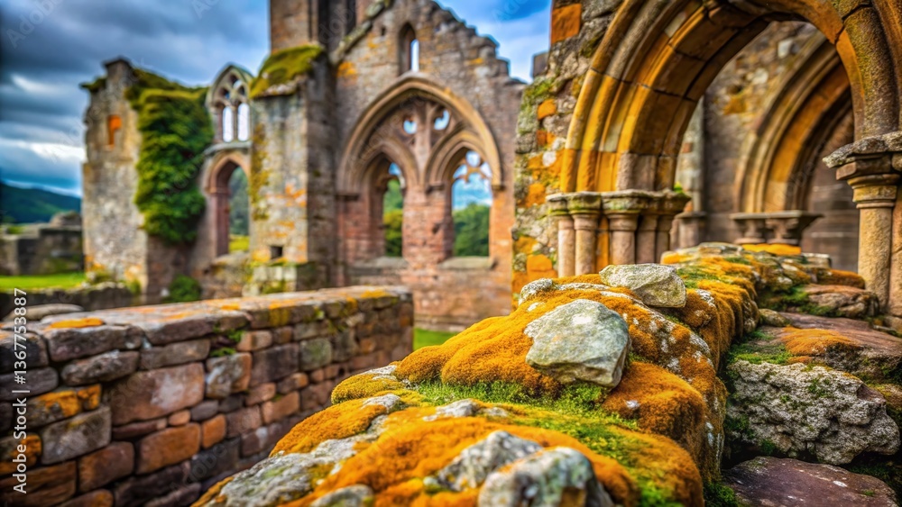 Poster macro photography: ancient abbey stonework details - intricate textures and patterns
