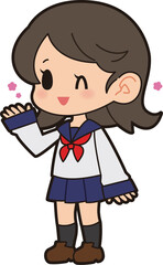 ウインクするセーラー服の女の子