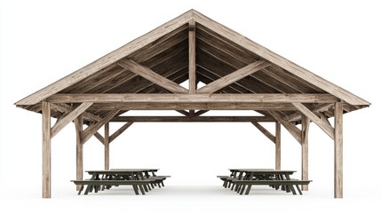 Rustic Wooden Pavilion with Picnic Tables for Outdoor Gatherings and Events