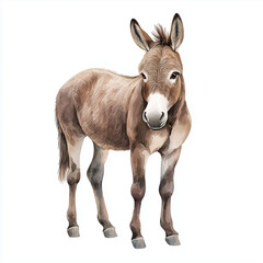 Watercolor illustration of a donkey isolated on a white background