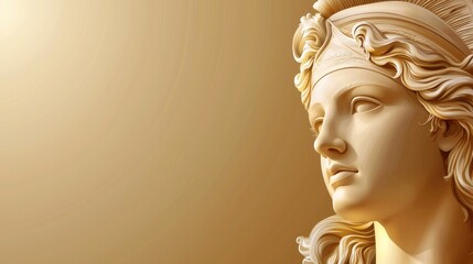 Elegant sculpture of a classical female figure against a soft golden background