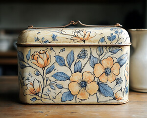 Still life: vintage box decorated with flowers