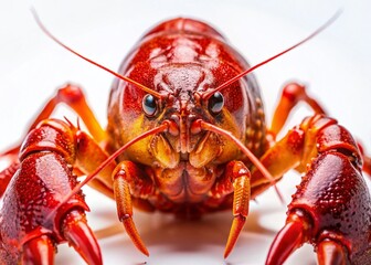 Macro Photography of a Red Crawfish, Detailed Shell Texture and Antennae