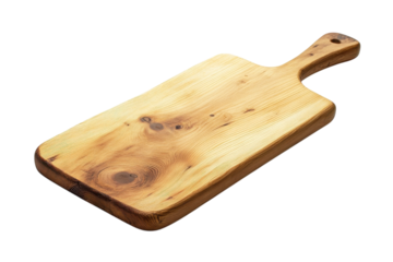 Crafted wooden cutting board resting on a clean surface, ready for culinary creations isolated on transparent background