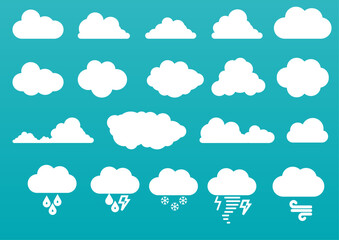 Cloud Pack , Cloud. Abstract white cloudy set isolated on blue background. Vector illustration
