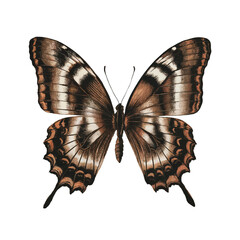 Butterfly isolated on white background. Vintage decorative print in dark brown colors.