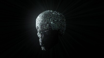 skull made of rhinestones, glamorous 3d abstraction, twisting on a black background.
