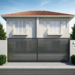 Fototapeta premium A duplex house with a sliding metal gate and separate entranceways for each unit, AI Generated