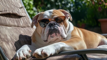 Relaxing Bulldog in Sunglasses
