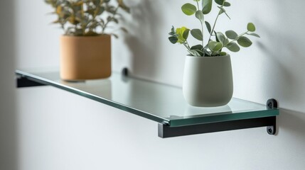 Stylish glass shelf with plants.