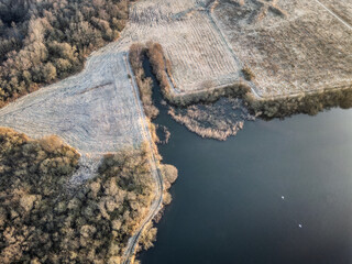 Aerial View of Scenic Lakes and Countryside Landscape, Hedensted, Denmark