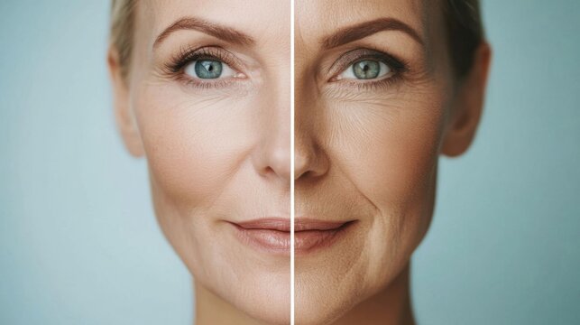 A woman's face showing aging effects.