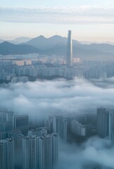 Foggy city landscape