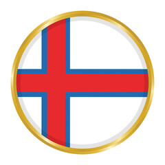 Fototapeta premium Round Flag of Faroe Islands with Golden Border, Faroe Islands Flag Button