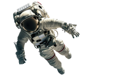 Astronaut Drifting: An astronaut in a pristine spacesuit floats gracefully through the inky blackness of space, a symbol of human exploration and boundless curiosity.