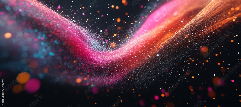 Poster abstract background, colorful particles, smooth wavy lines flowing in elegant dynamic shape