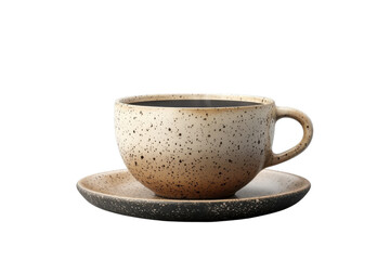 A Steaming Cup Of Coffee, A Comforting Morning Ritual, Nestled In A Speckled Stoneware Mug And Saucer, Showcasing Earthy Tones And A Rustic Charm Isolated on Transparent Background