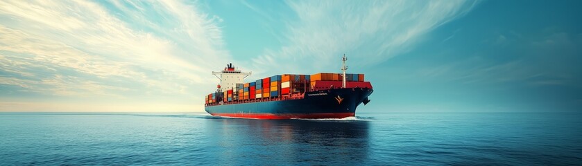 Naklejka premium Large Container Ship Carrying Cargo on Open Ocean