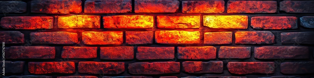 Poster grunge illuminated red brick wall. background with dramatic red lighting and vignette effect