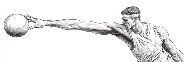 Basketball player reaching for ball in drawing.