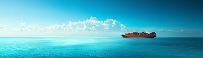 Obraz premium Tranquil Ocean Cargo Vessel Journey - Wide Image