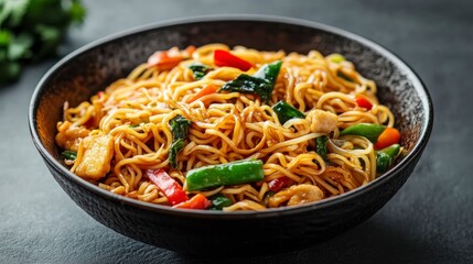 Serving of Delicious Asian Noodles with Vegetables in a Bowl