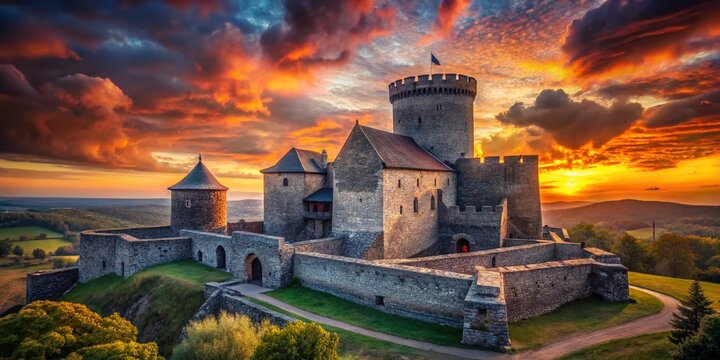 Majestic Bedzin Castle Sunset: Poland's Medieval Gem in Low Light