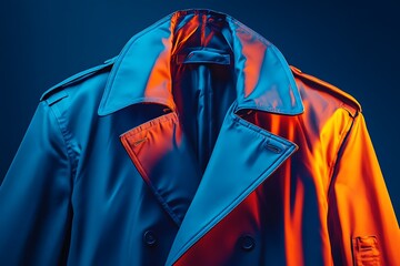 Stylish Blue Trench Coat with Dramatic Lighting