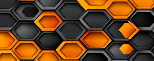 Abstract Hexagon Pattern in Orange and Grey