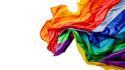 Rainbow Fabric in Motion: Vibrant rainbow fabric dances against a bright background, capturing a sense of freedom, movement, and the beauty of diversity and inclusivity.