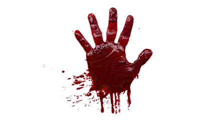 Bloodstained hand print: A chilling close-up of a hand print soaked in blood, creating a visual of terror and foreboding.
