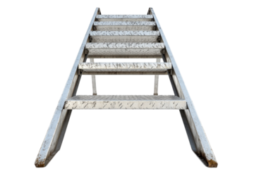 A Weathered Metal Ladder Ascending Towards An Unseen Destination, A Symbol Of Challenge And Progress, Showing A Slightly Worn, Silvery-grey Surface Against A Stark Isolated on Transparent Background