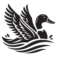 Obraz premium Duck silhouette black and white vector icon