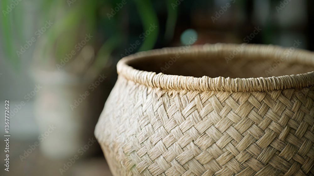 Aufkleber a beautifully crafted woven basket resting on a table showcasing intricate patterns and textures in 