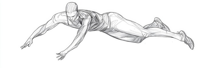 Man sketch mid push up position fitness