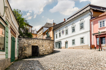 Well preserved historic buildings on quiet street Barborska in the historical part of Kutna Hora city in Czech Republic