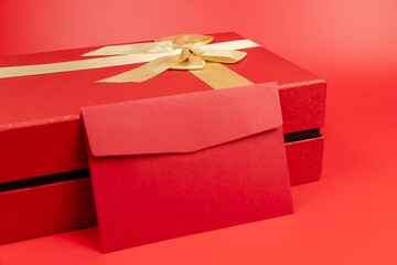 Red gift box and envelope