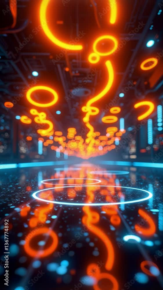 Poster Abstract Digital Artwork of Glowing Orange and Blue Circular Patterns in a Futuristic Concept of Light Emission and Depth Perception