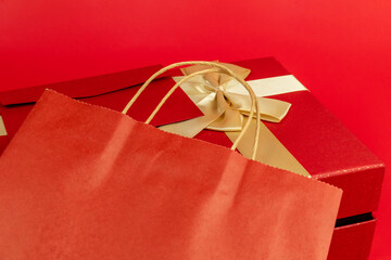 Red tote bag and gift box