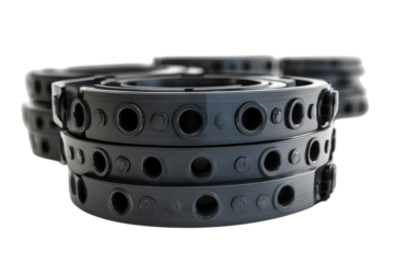 Sleek Black Rings Stacked, A Precise Mechanical Marvel Showcasing Intricate Details And A Smooth, Dark Finish Isolated on Transparent Background