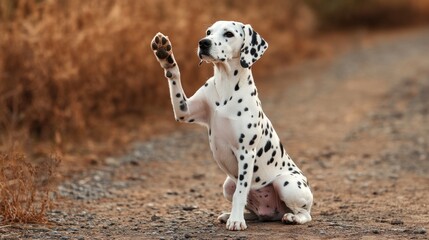 Adorable Dalmatian Giving a Paw - Outdoor Photo