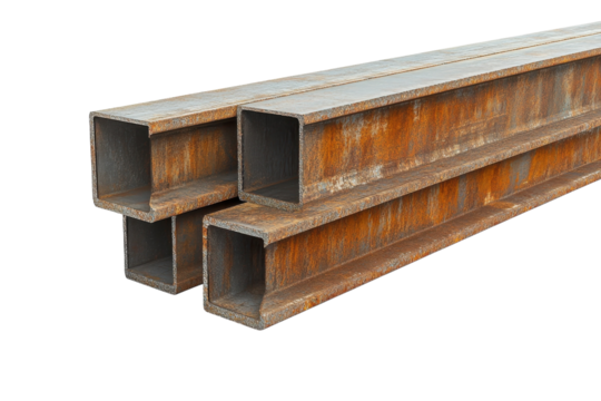 Weathered Steel Beams, A Testament To Time And Industry, Showcasing Their Robust Square Profile And Rusted Texture Against A Clean Isolated on Transparent Background